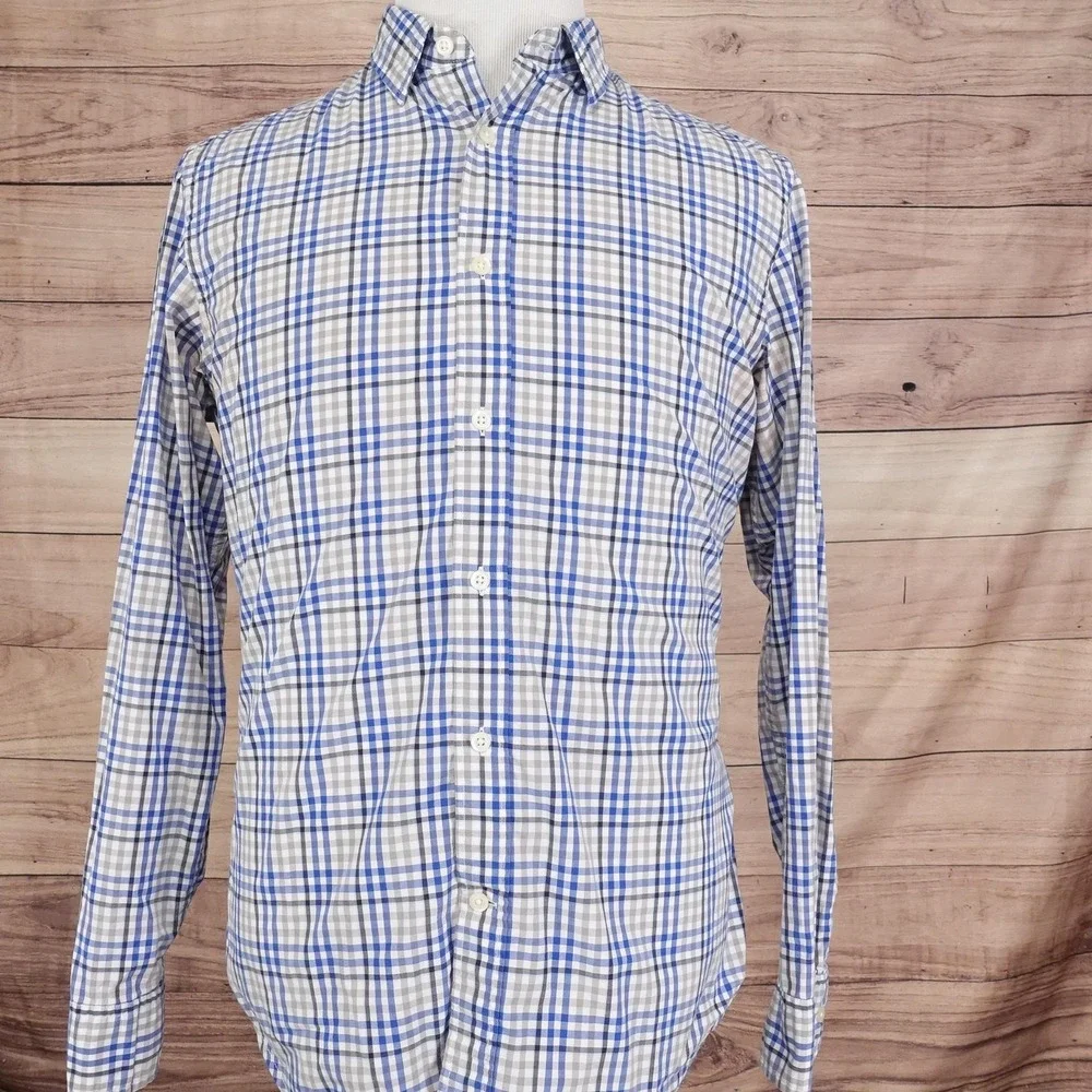 Banana Republic 078 Wash‎ Shirt Mens Medium Blue Plaid Slim Fit Button Down